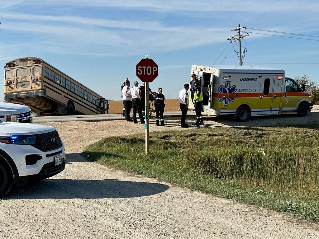 Emergency personnel at the scene of a crash on Manitoba’s Highway 227.