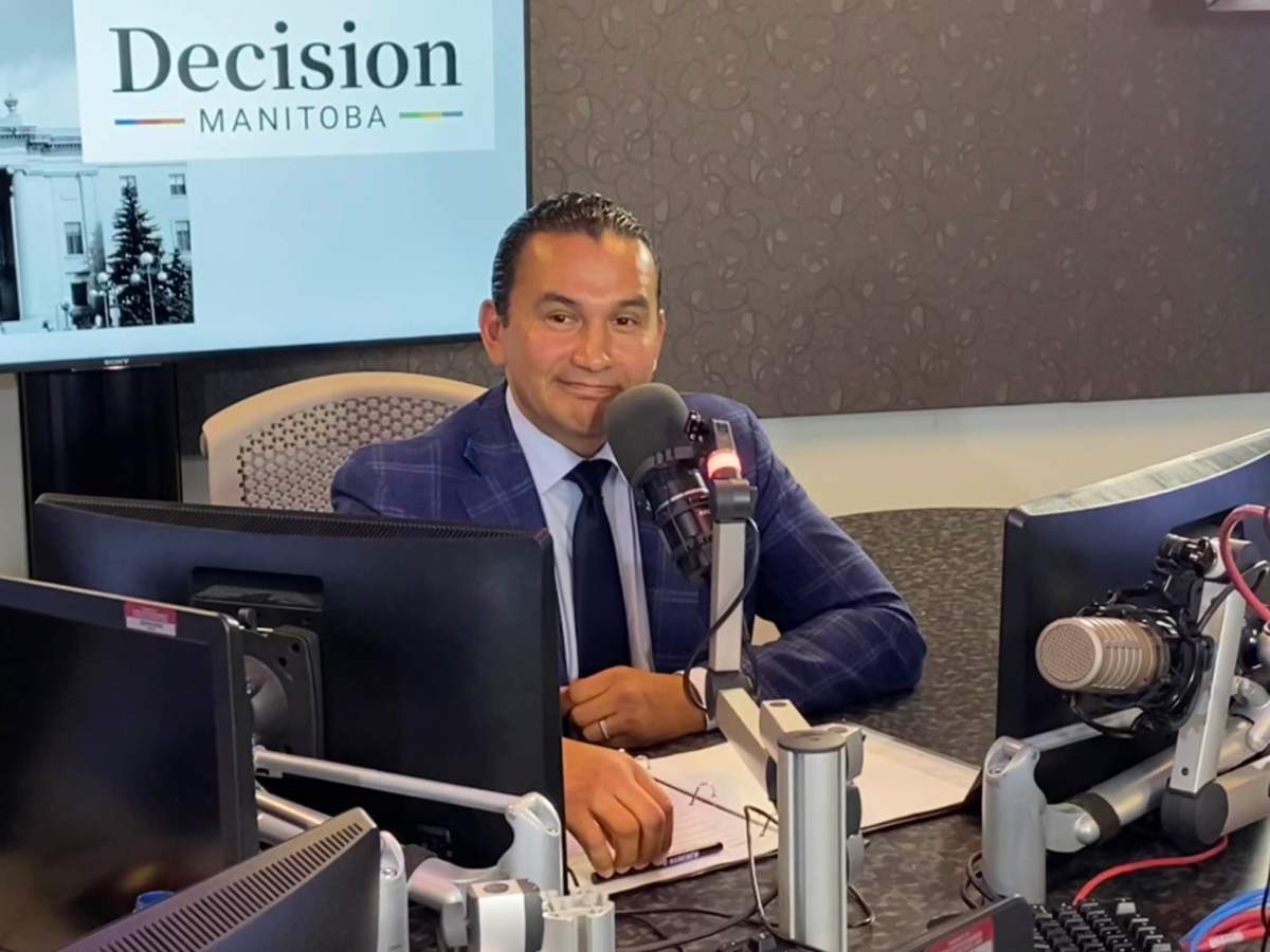 Manitoba NDP leader Wab Kinew participates in a debate on 680 CJOB Monday.
