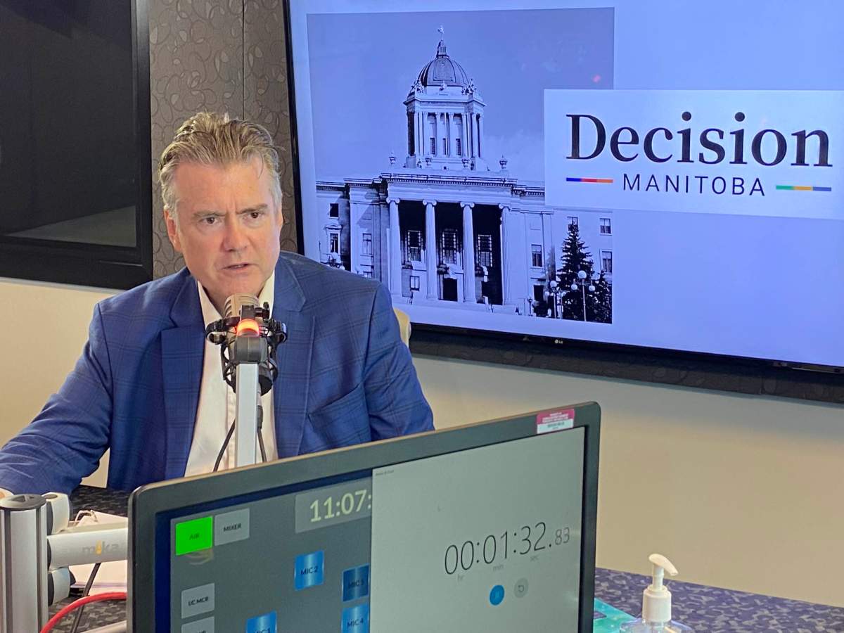 Manitoba Liberal leader Dougald Lamont debates on 680 CJOB Monday.