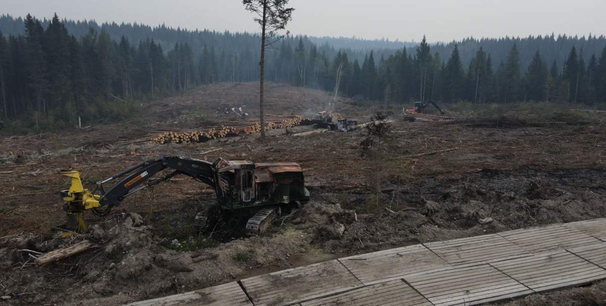 A picture showing the arson damage at the work site near Prince George.
