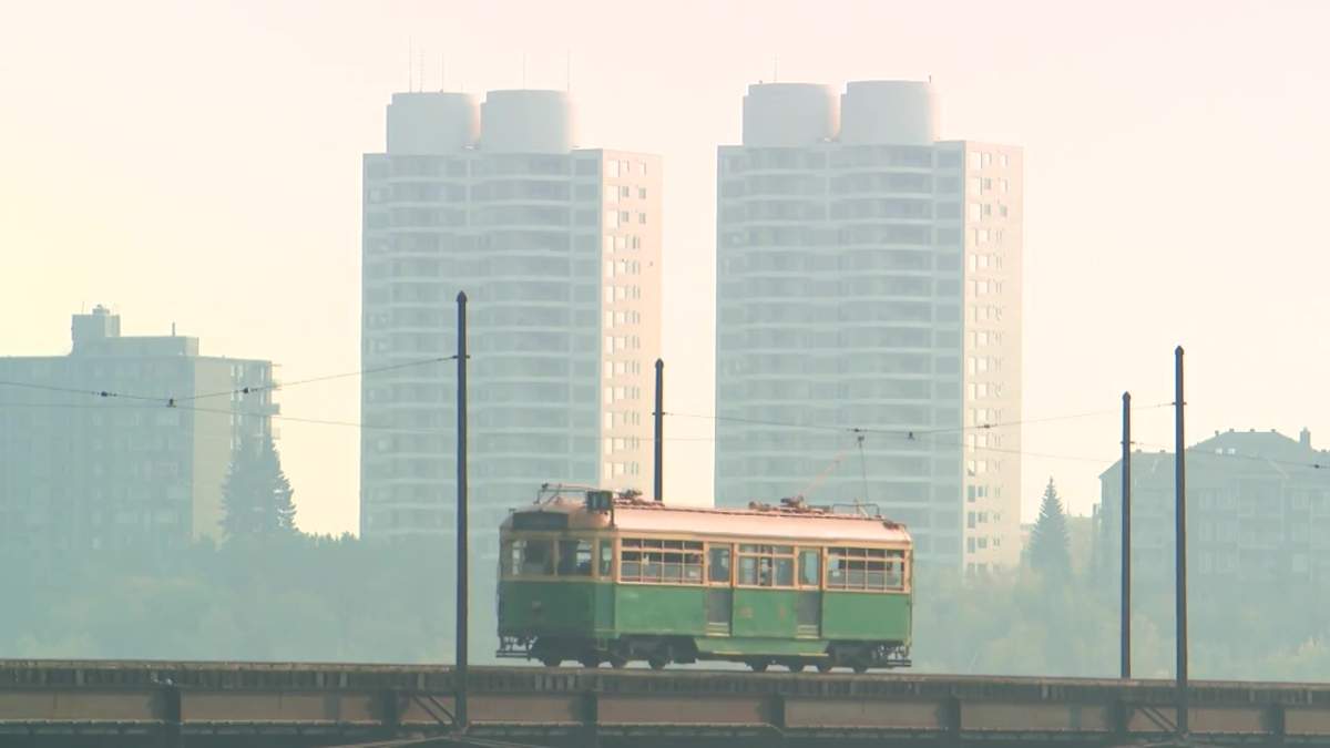 Smoke from wildfires in Edmonton on Sept. 17, 2023.