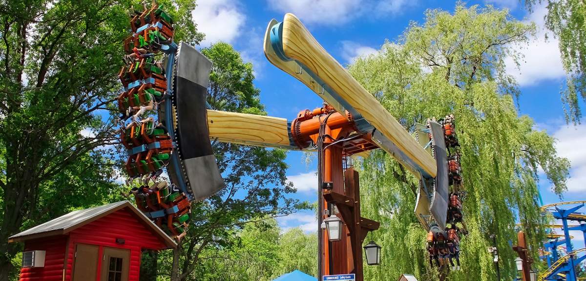 The Lumberjack ride got stuck upside down Saturday night with guests on board.