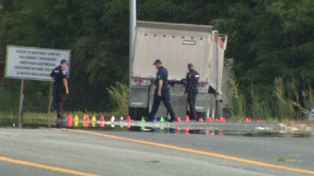 The scene of the crash at the intersection of Taunton and Whites roads on Thursday.