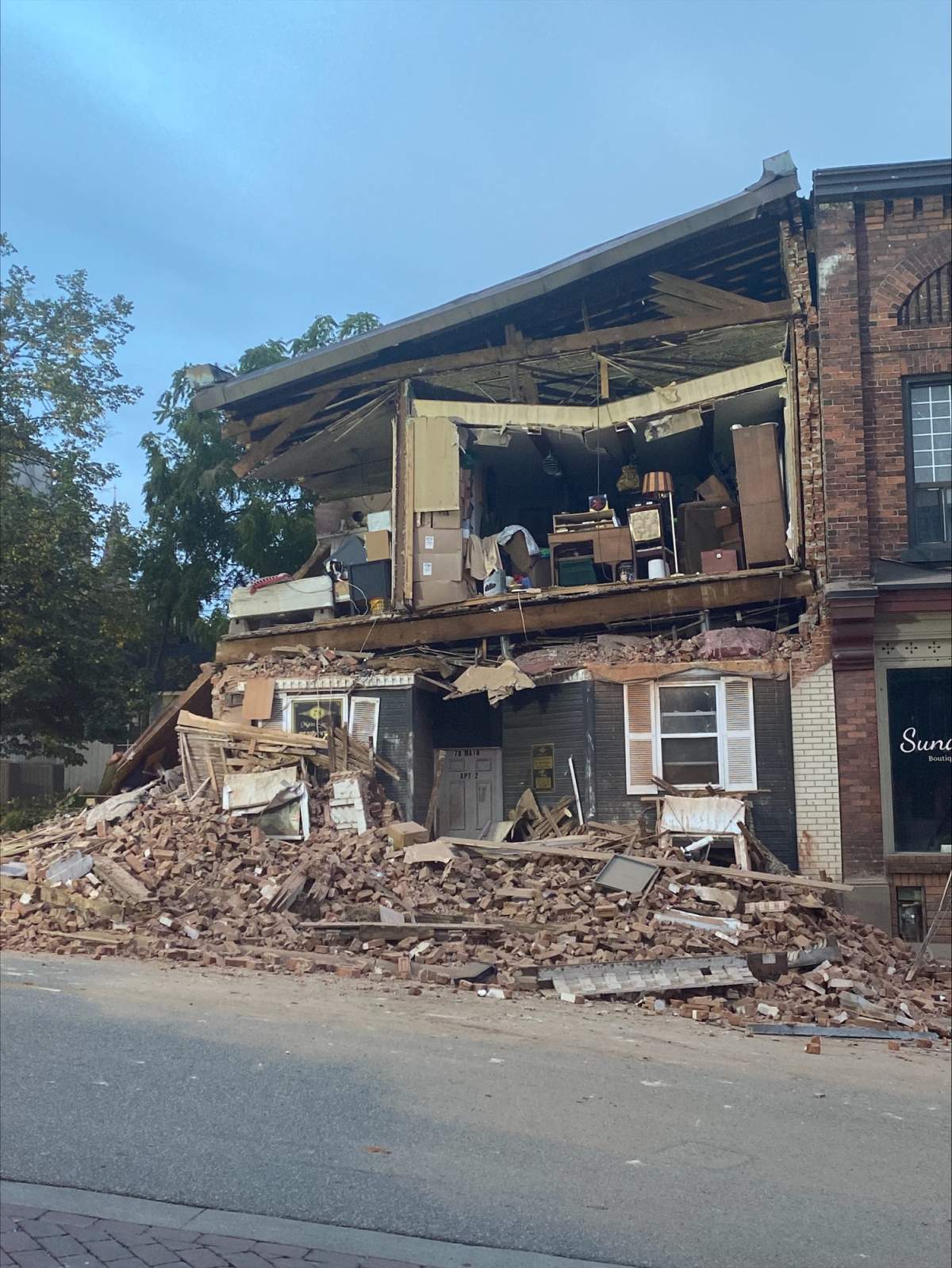 Building collapse at 78 Main Street in Penetanguishene on Sept. 7, 2023.