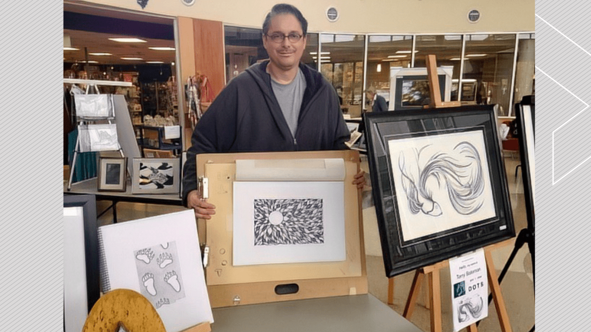 Artist Terry Batemen displays his dot artwork. He will be among the artists for the "Reflections of My Mind" artshow at Ross Memorial Hospital Oct. 3-4.