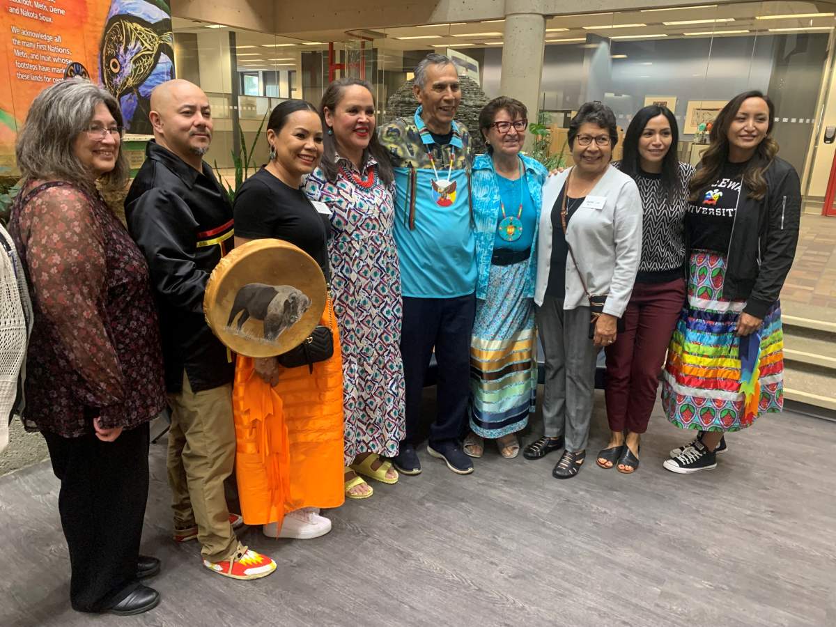 Elder Francis Whiskeyjack, of Saddle Lake Cree Nation, with his family in Edmonton on Tuesday, Sept. 12, 2023.