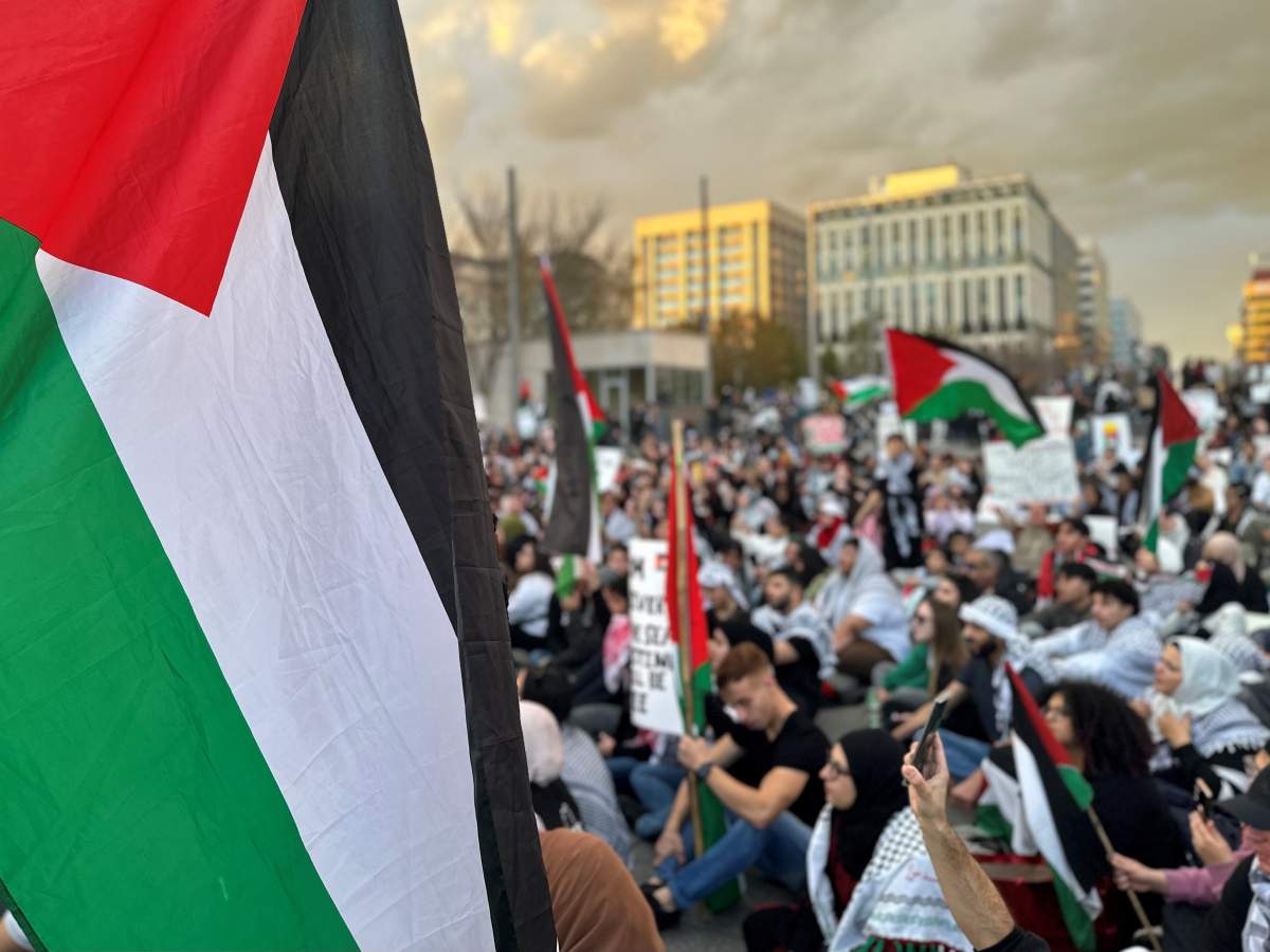 An emergency demonstration and sit-in at the Alberta legislature on Wednesday, Oct. 18, 2023 organized by the Edmonton Palestinian community.