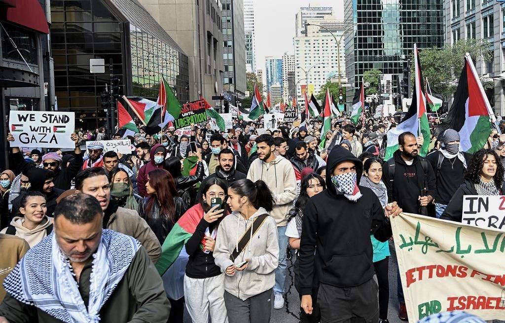 Protest for Palestine in Montreal, Sunday, October 8, 2023. THE CANADIAN PRESS/Graham Hughes