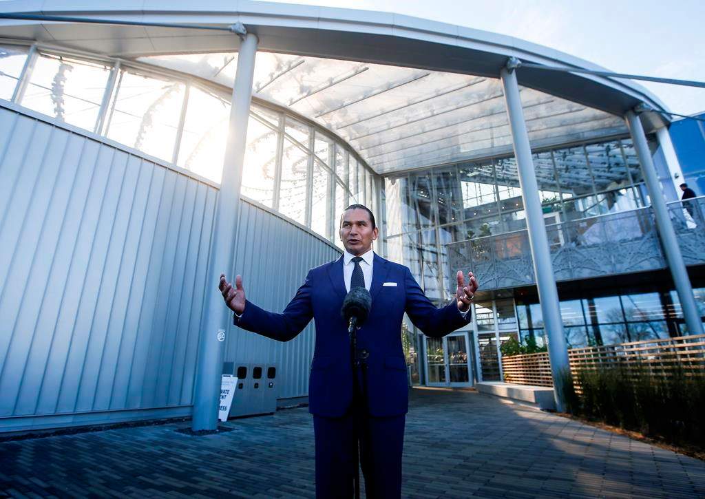 Manitoba Premier Wab Kinew speaks to media in Winnipeg, Wednesday. Kinew is looking at shaking up the board at Manitoba Public Insurance, the province's Crown corporation that provides vehicle insurance.