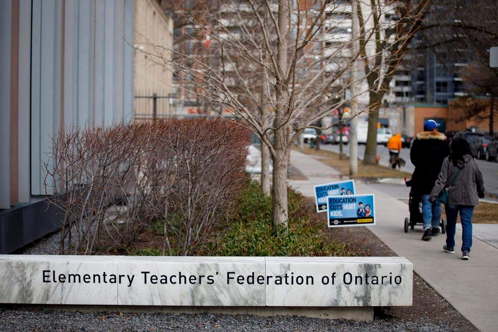 Elementary Teachers' Federation of Ontario (ETFO) headquarters is seen in Toronto, on Monday, March 9, 2020. Ontario has agreed to give public high school teachers and some elementary school education workers additional and retroactive salary increases to compensate them for constrained wages under a law known as Bill 124. 