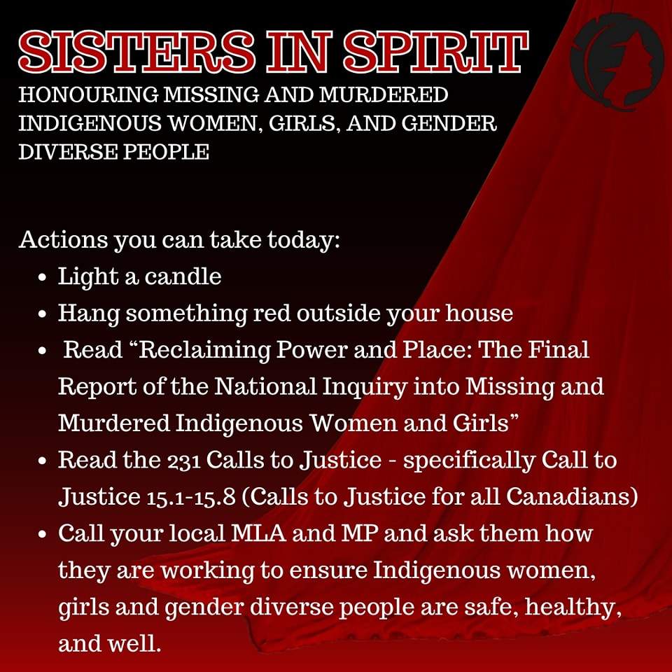 A graphic reading what people can do on MMIWG National day of action
