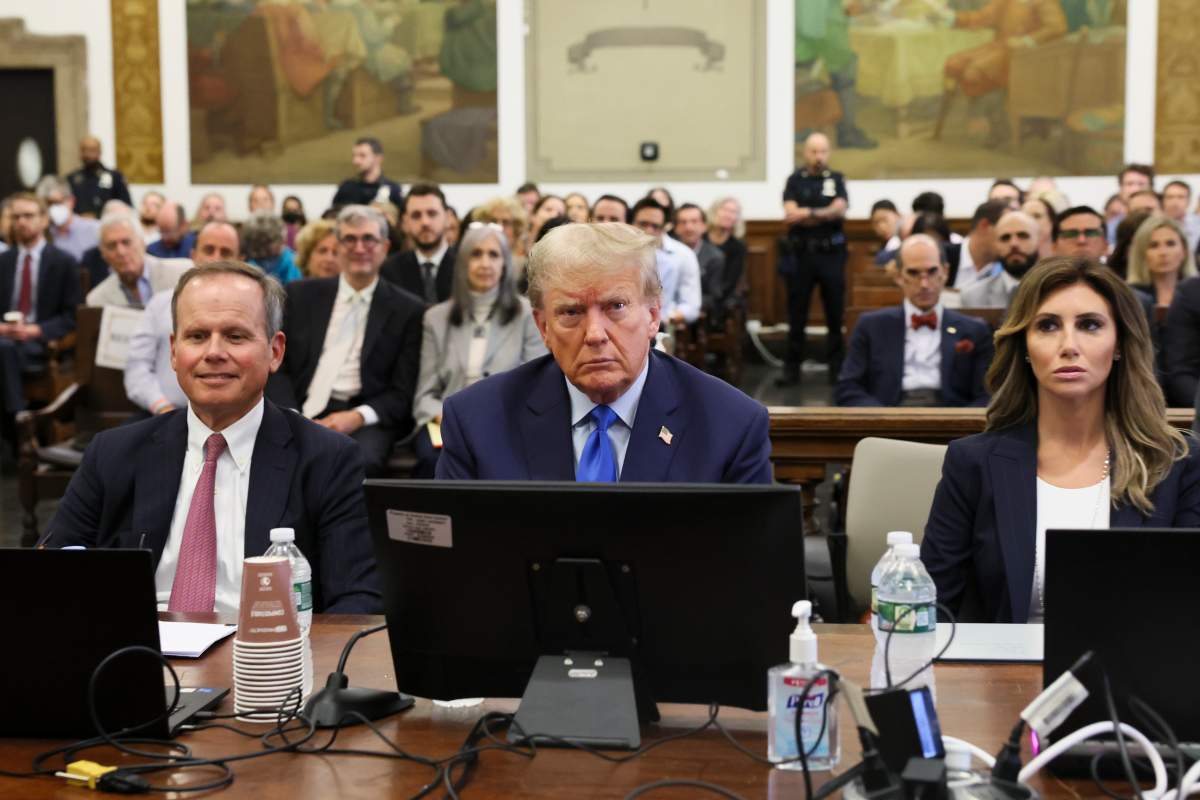Former President Donald Trump sits in the courtroom at New York Supreme Court, Monday, Oct. 2, 2023, in New York. Trump is making a rare, voluntary trip to court in New York for the start of a civil trial in a lawsuit that already has resulted in a judge ruling that he committed fraud in his business dealings. (Brendan McDermid/Pool Photo via AP)