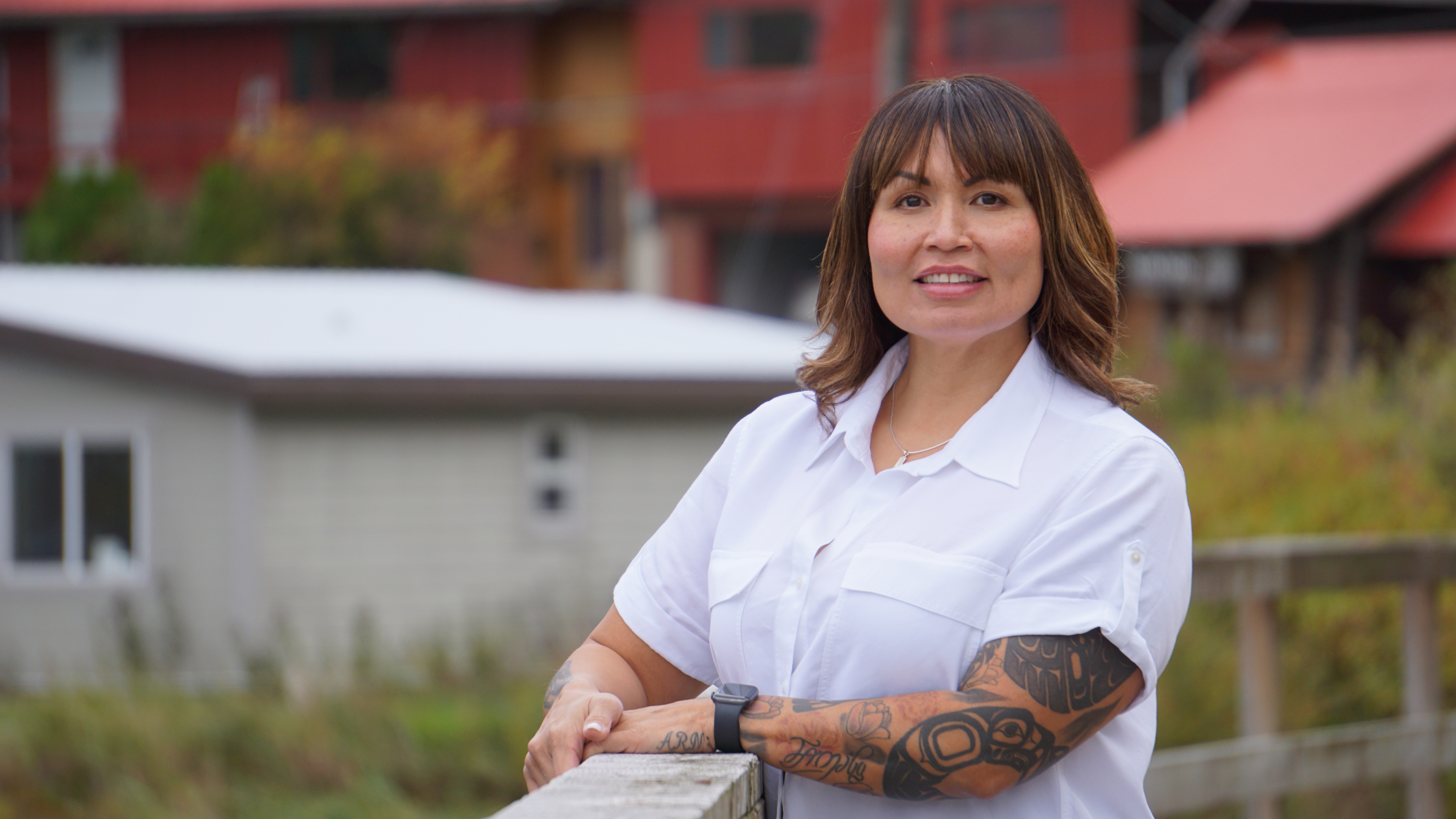 Haisla Nation Chief Coun. Crystal Smith stands on the marina docks of Kitamaat Village on Fri. Oct. 29, 2023.