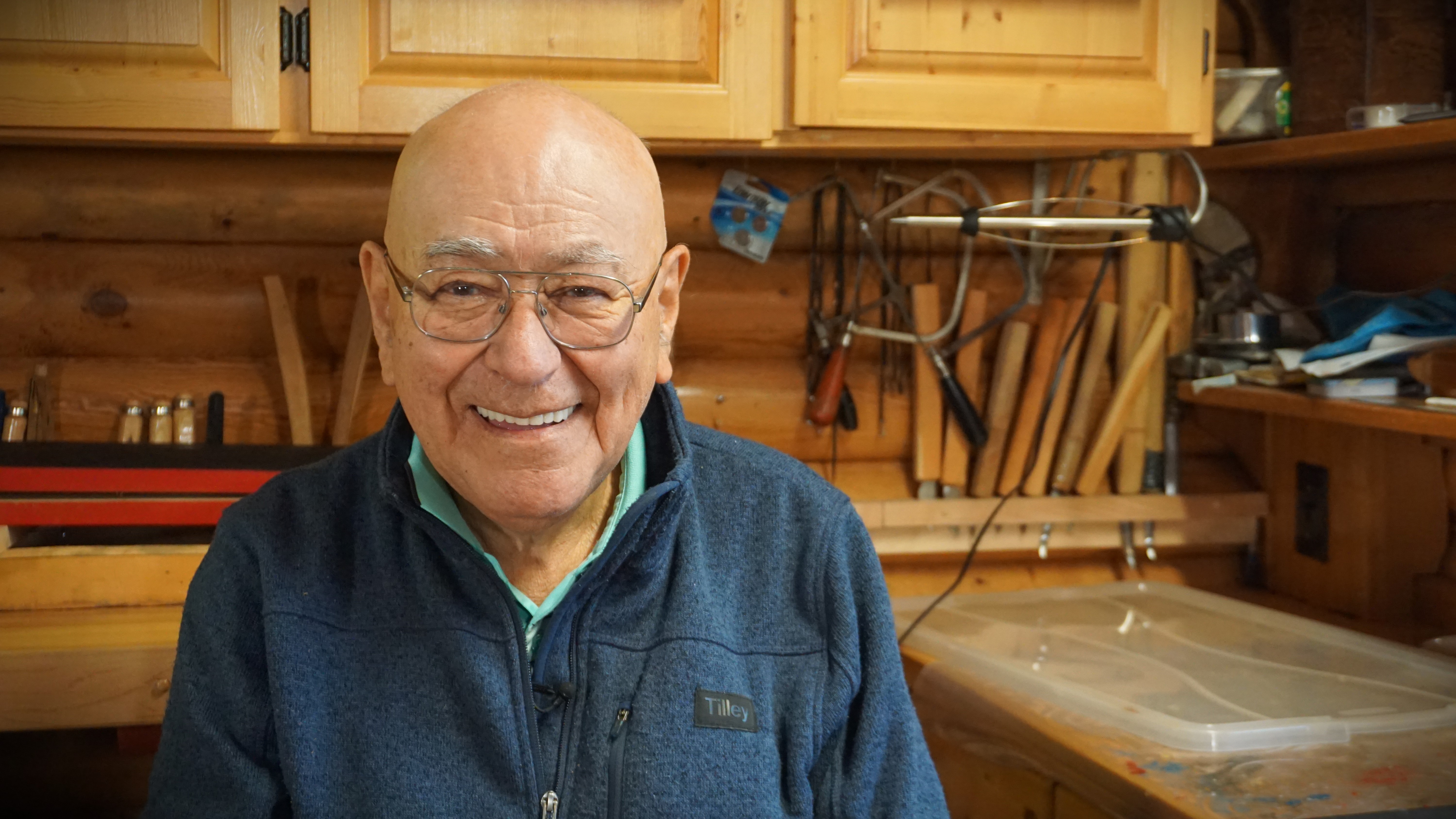 Haisla Nation master carver and Hereditary Cheif Sammy Robinson sits in his carving shop in Kitimaat Village on Sun. Oct. 1, 2023.