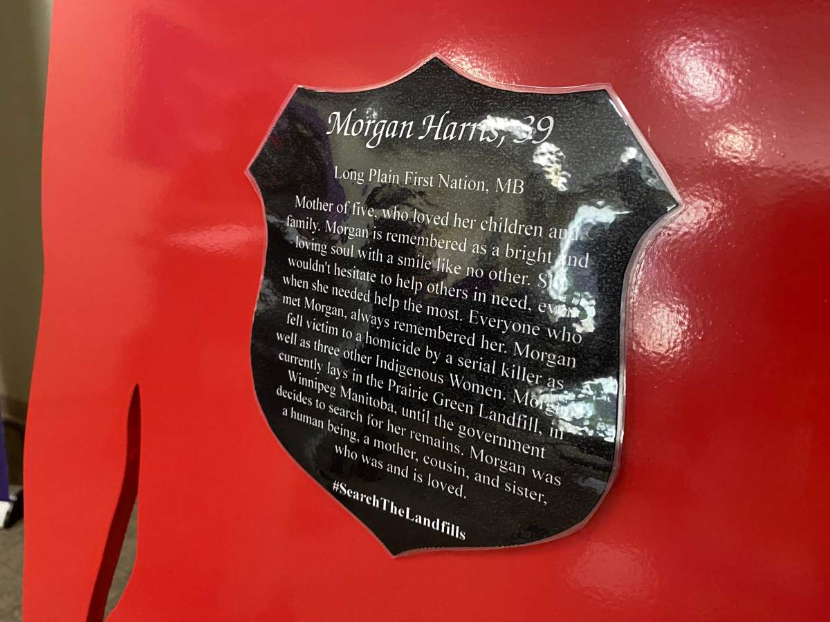 A picture of the plaque written in honour of Morgan Harris through the 14th annual Shine the Light campaign presented by the London Abused Women’s Centre (LAWC).