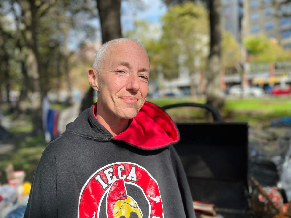 Katherine Cleroux, 50, is a resident of the Victoria Park encampment.