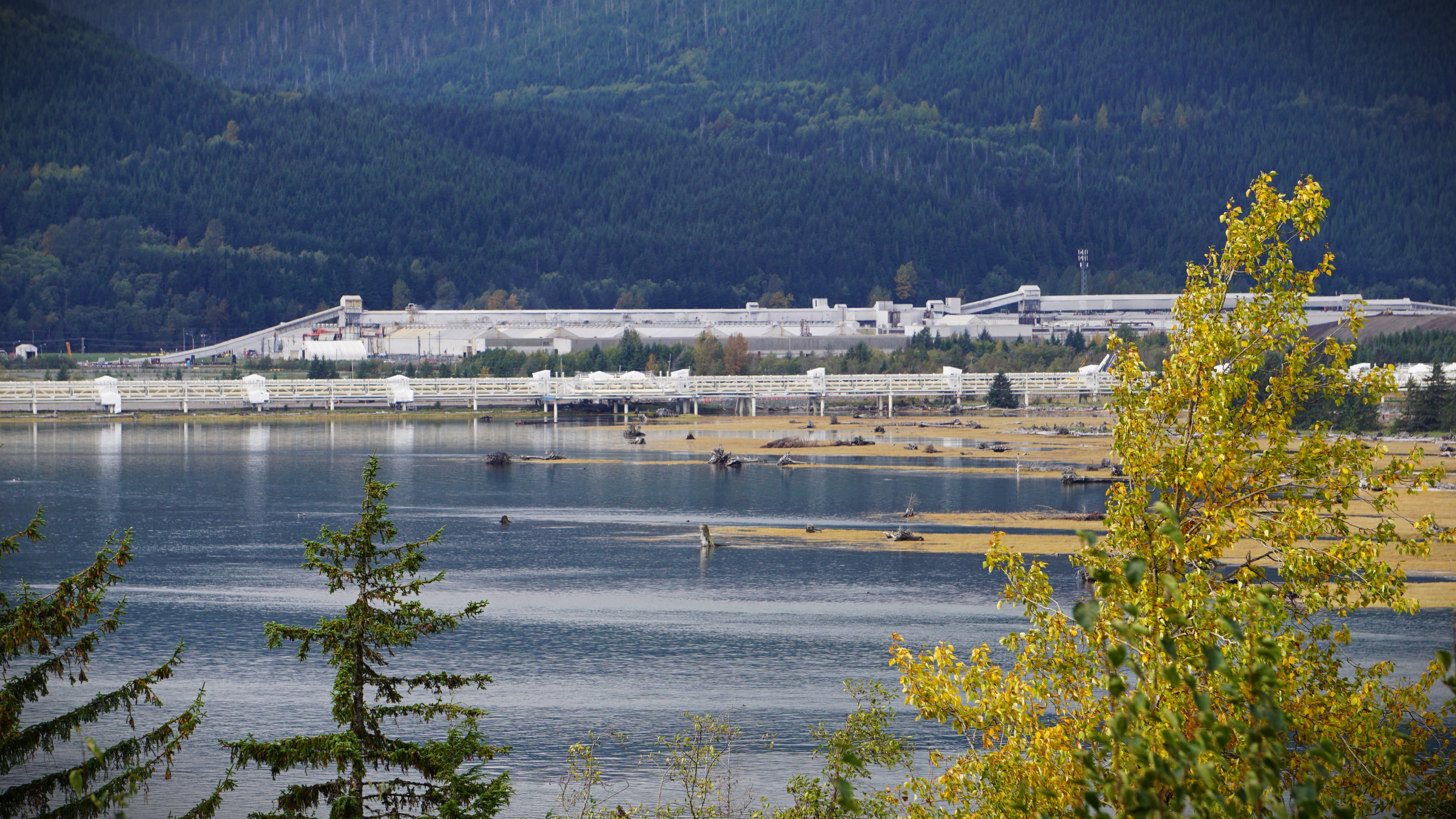 A portion of LNG Canada construction activities are seen from Kitimaat Village Road in Haisla Nation territory on Mon. Oct. 2, 2023.