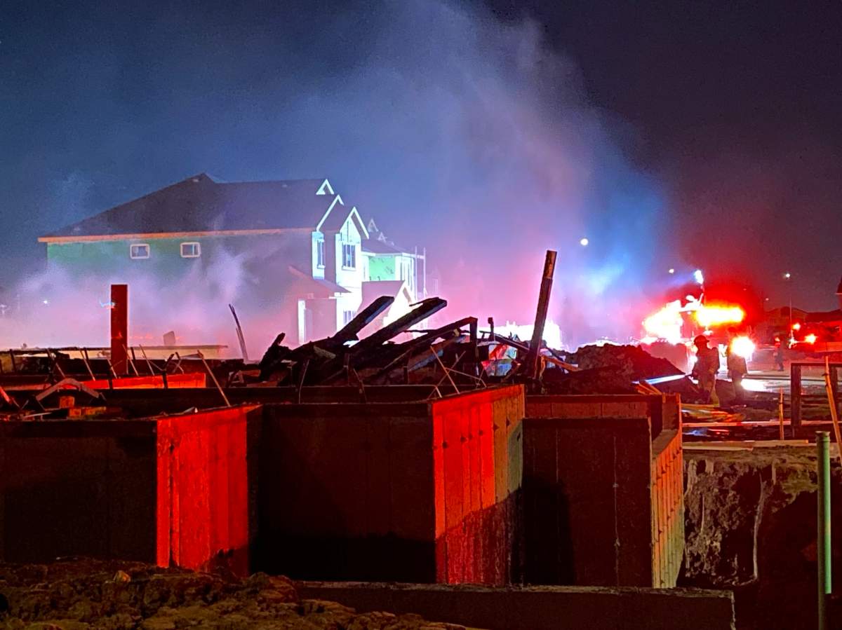 Homes destroyed in new southeast Edmonton neighbourhood Maple Crest on Tuesday, Oct. 10, 2023.