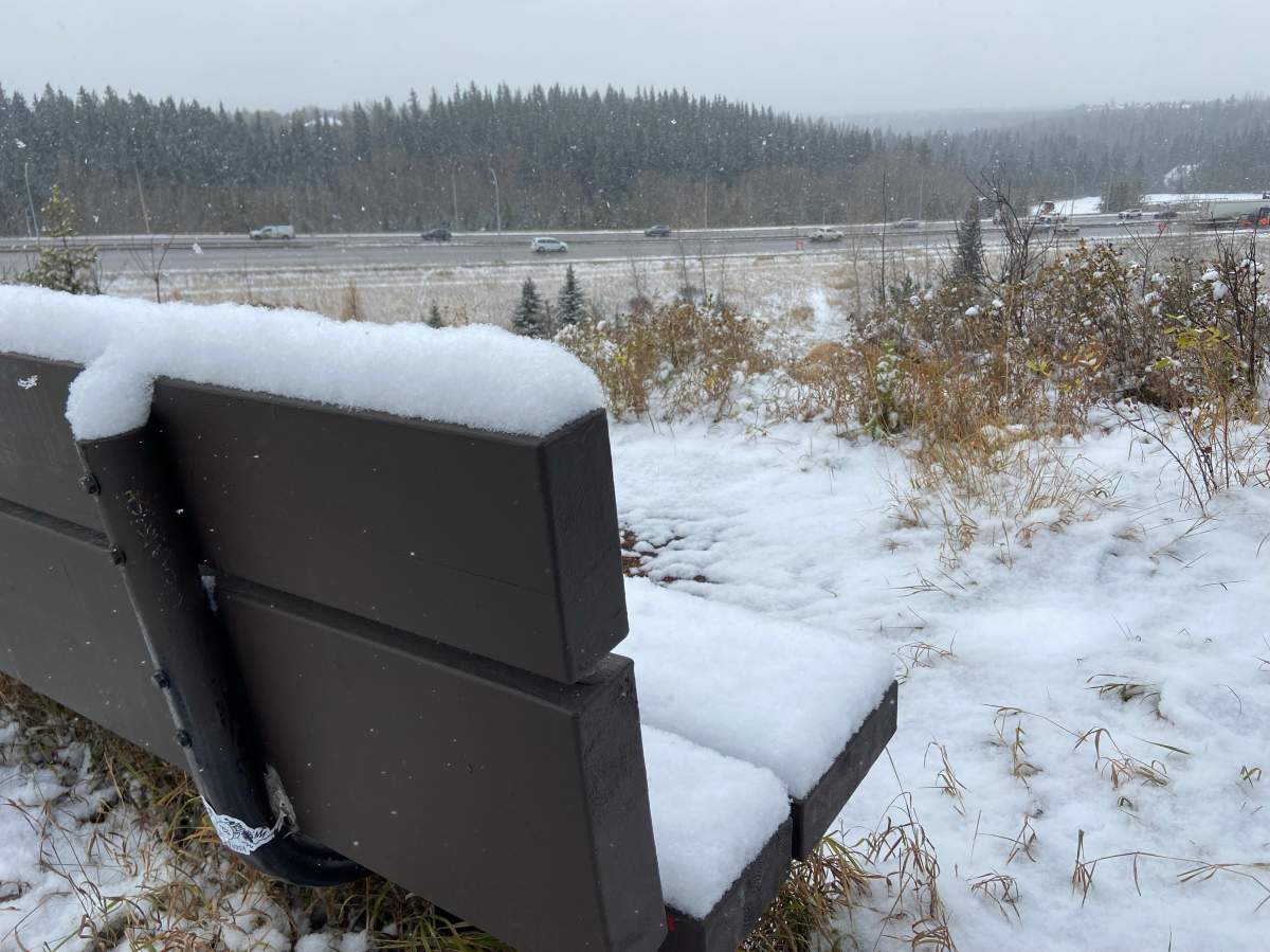 First snowfall of the season in Edmonton, Landowne overlooking the Whitemud on Monday, Oct. 23, 2023.