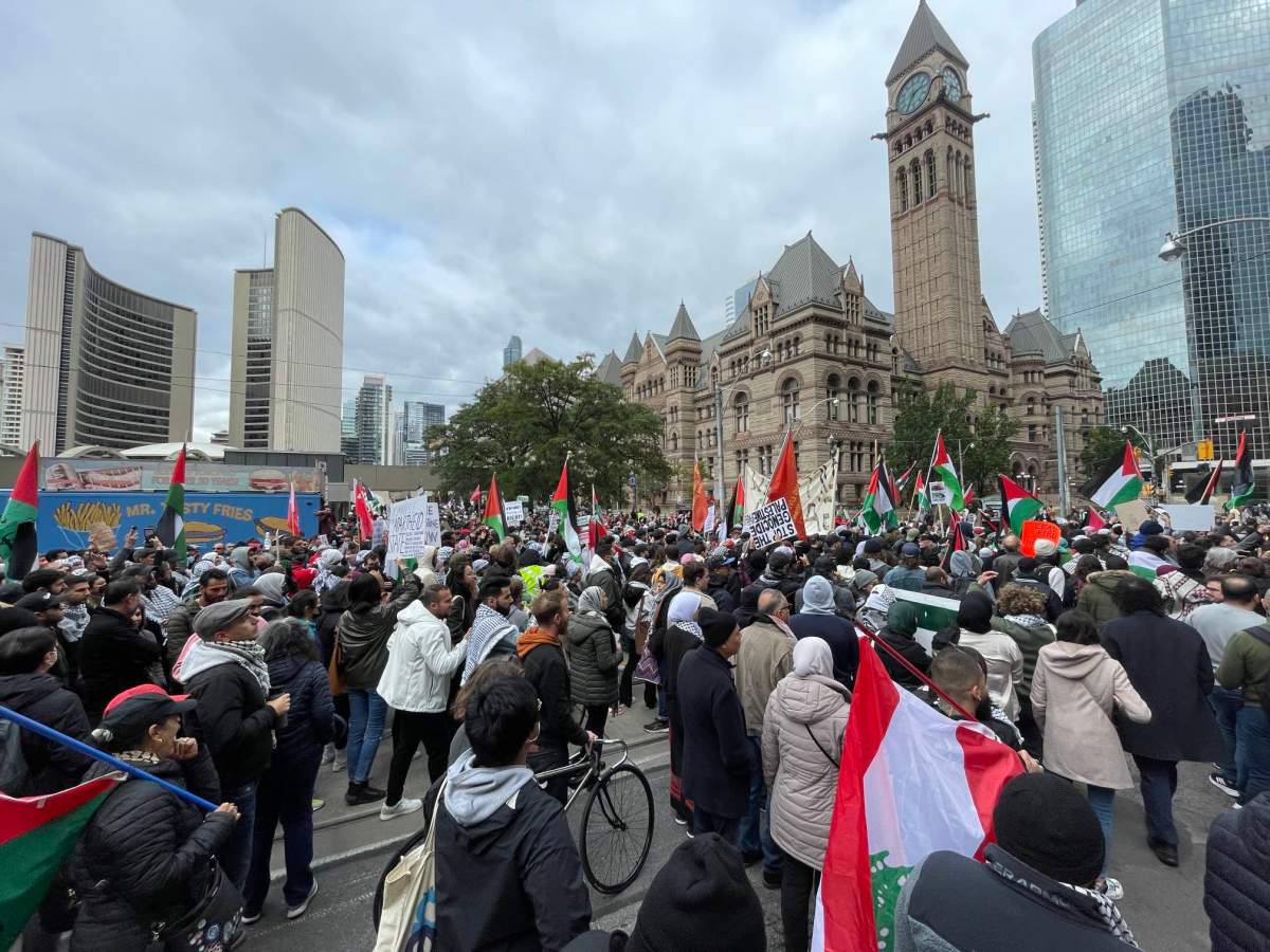 Demonstrators at a different protest in Toronto earlier this year in October.