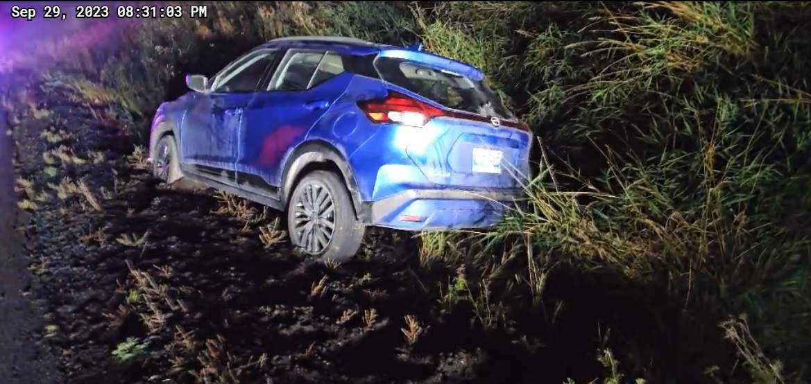 This vehicle was found in a ditch by Ontario police after evading Manitoba RCMP near the provincial border.