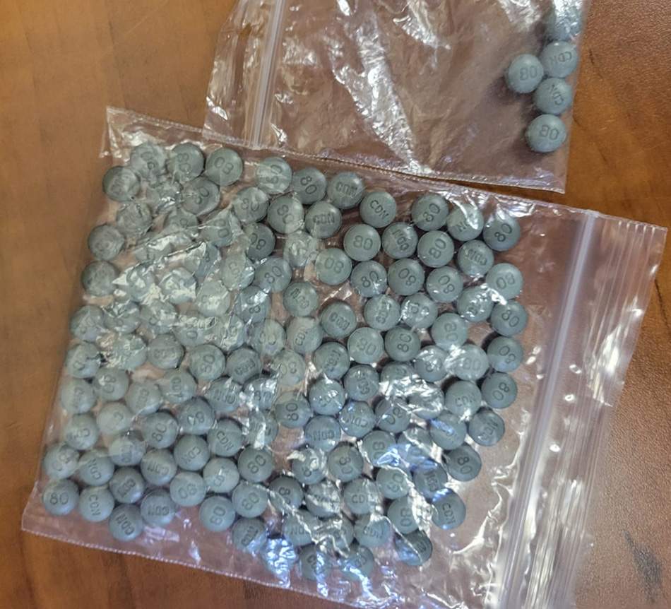Fake OxyContin pills (containing fentanyl) seized by Manitoba RCMP as part of Project Doom.