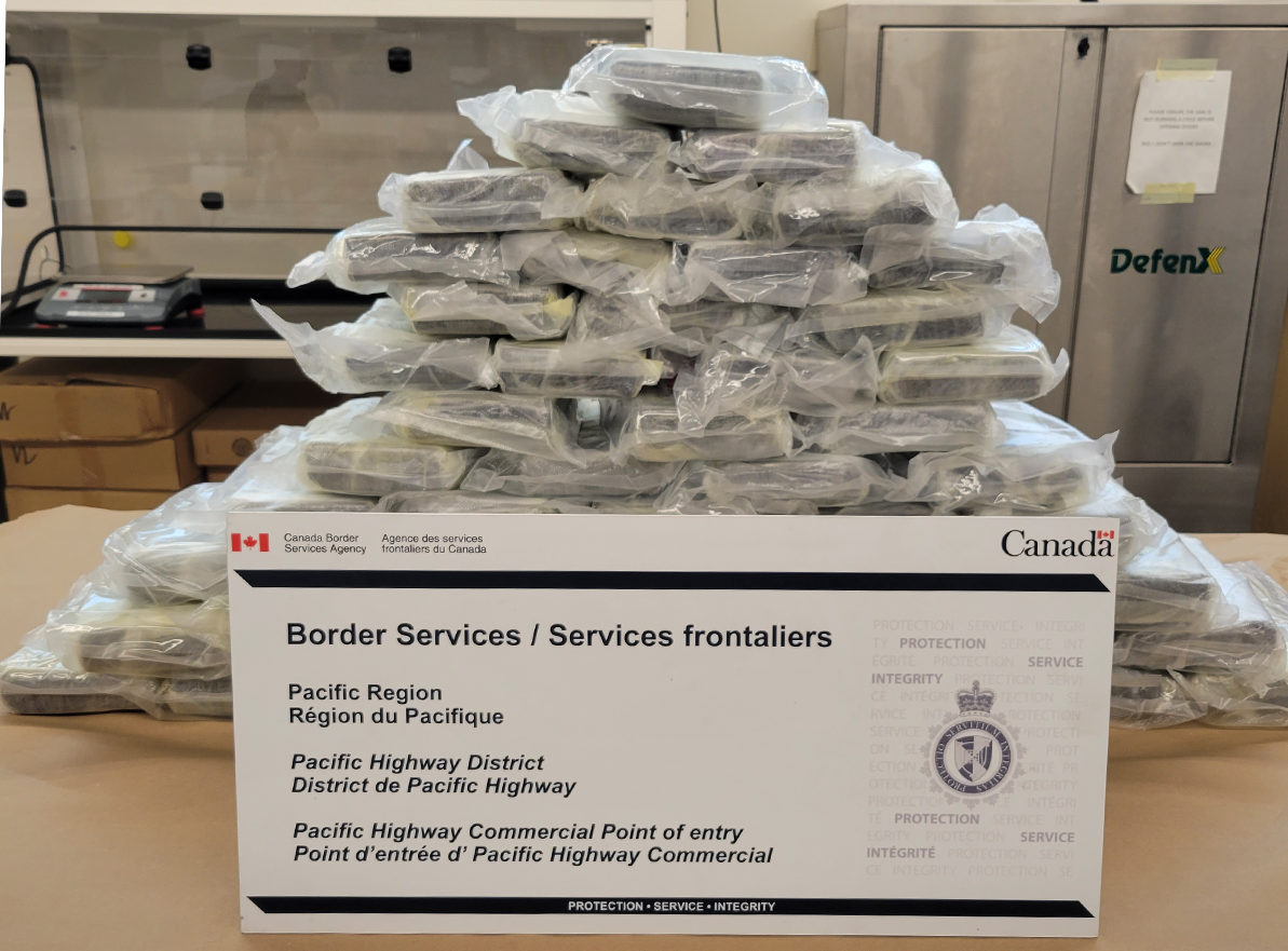 CBSA officials seized 65kg of cocaine at a B.C. border in the summer.