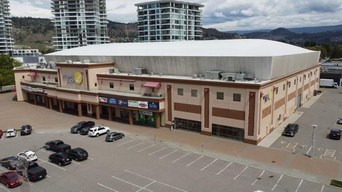 An aerial view of Prospera Place in Kelowna, B.C., home to the WHL's Kelowna Rockets.