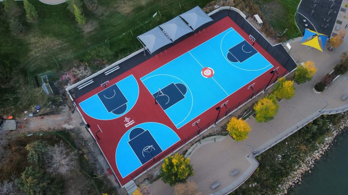 The basketball court features a full-sized court, a smaller court and extra hoops on the side to allow as many to enjoy the space at the same time.