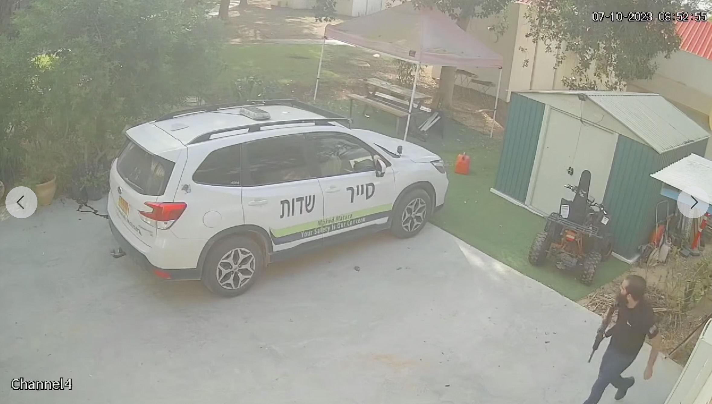 Member of Sufa kibbutz civil defence team confronts Hamas, Oct. 7, 2023.