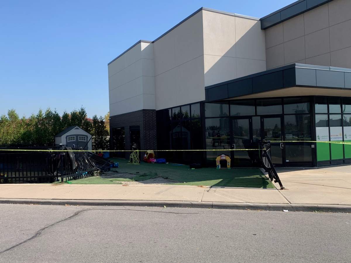 Police investigating after car crashes into daycare fence in Vaughan on Oct. 4, 2023.