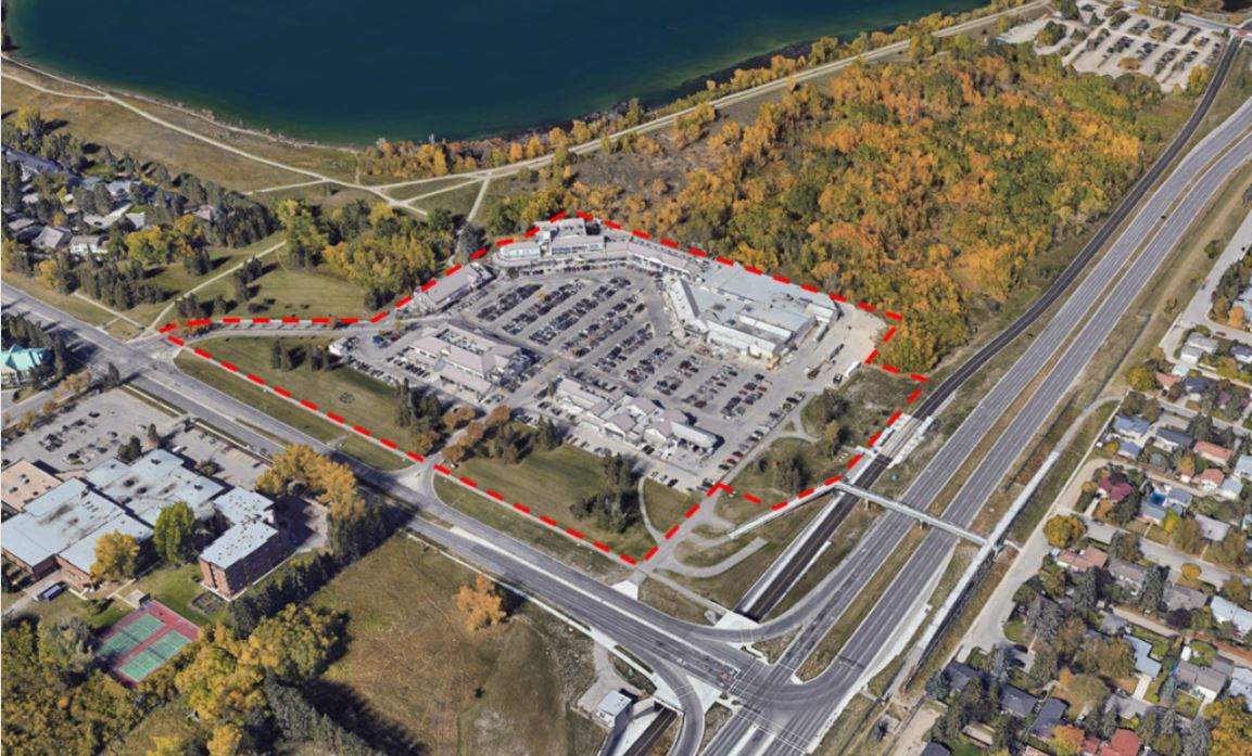 An aerial view of the site of the proposed development and city-owned land.