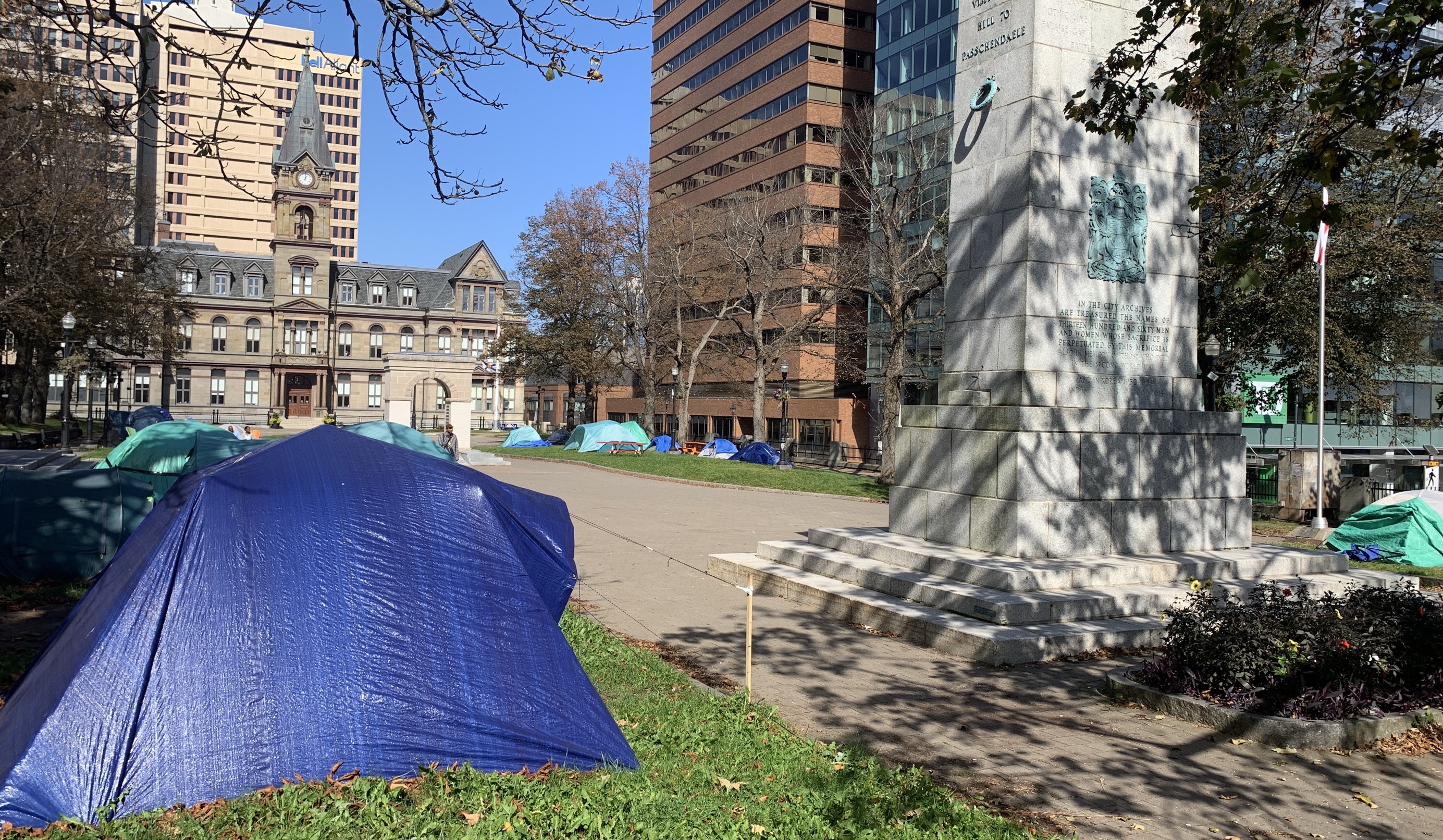 Tents are seen at Grand Parade in downtown Halifax on Oct. 6, 2023.