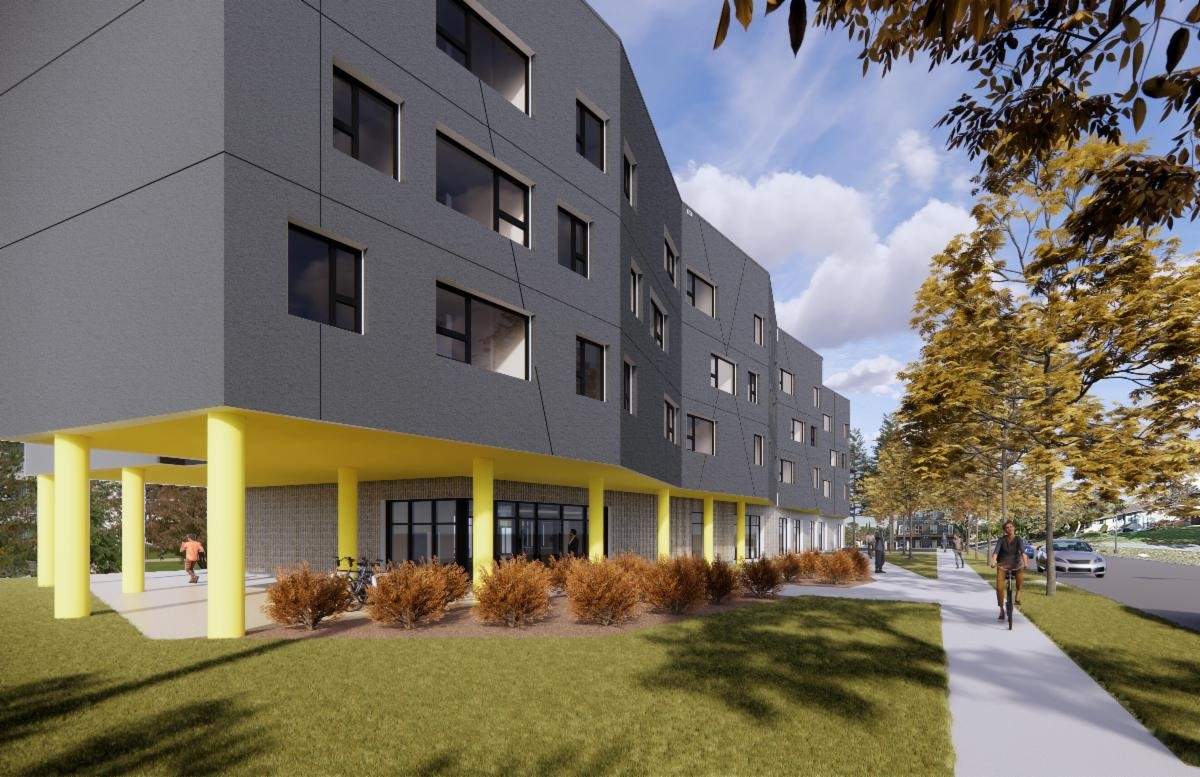 An artists’ rendering of new supportive housing in Holyrood in Edmonton.