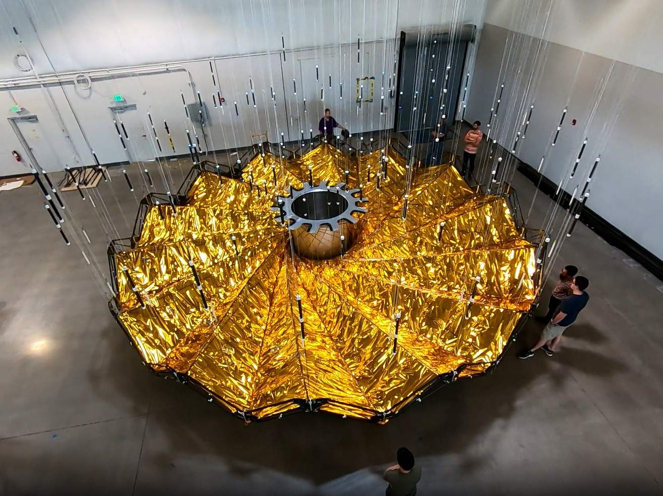 Origami-inspired starshade prototype in a test facility.