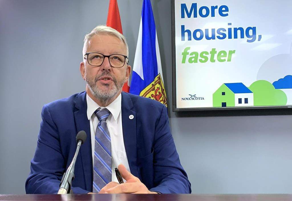 Nova Scotia Municipal Affairs Minister John Lohr speaks at a press conference in Halifax on Wednesday, Sept. 27, 2023. THE CANADIAN PRESS/Michael Tutton.
