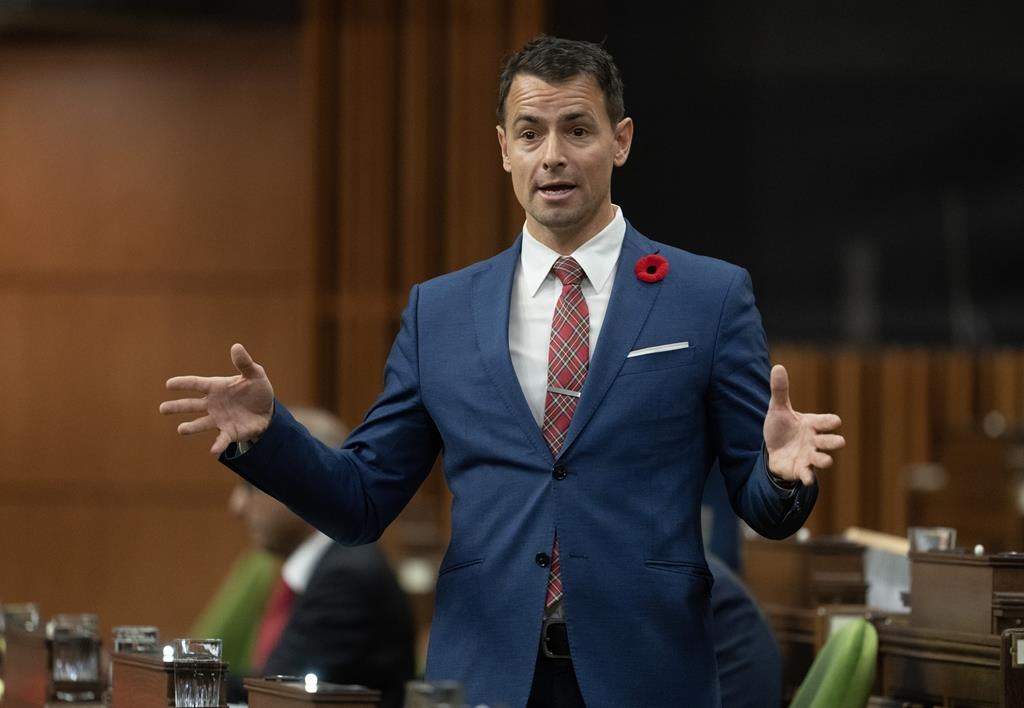 Federal politicians have criticized the Alberta Energy Regulator at an environment committee meeting looking into two releases of oilsands wastewater at Imperial Oil's Kearl mine earlier this year. Liberal MP Adam van Koeverden tried to pass a motion expressing disappointment at the regulator's performance. Van Koeverden rises during question period, Friday, Nov. 3, 2023 in Ottawa. THE CANADIAN PRESS/Adrian Wyld.