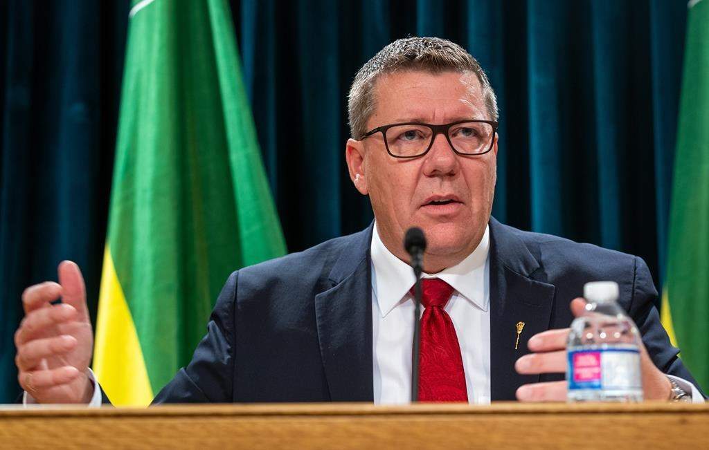 Saskatchewan Premier Scott Moe speaks during a press conference in Regina. THE CANADIAN PRESS/Heywood Yu.