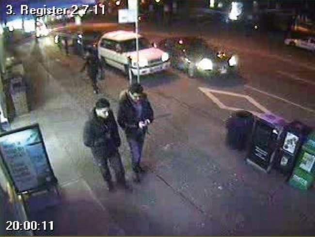 Rabih Alkhalil (right) is seen on surveillance video walking near the Sheraton Wall Centre shortly before Sandip Duhre was murdered.
