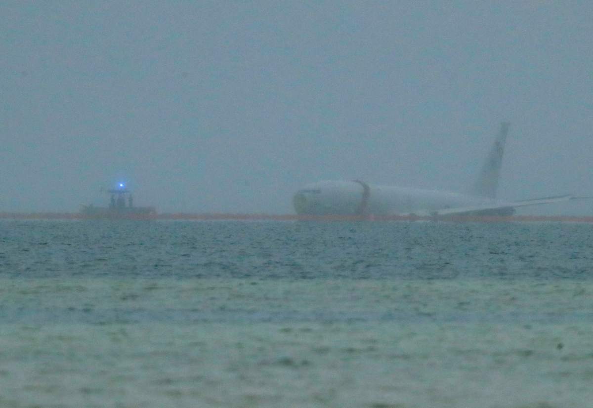 A downed U.S. navy aircraft is seen in Kaneohe Bay, Monday, Nov. 20, 2023, in Kaneohe, Hawaii.