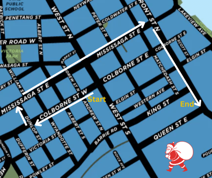 The 118 annual Orillia Santa Claus Parade route.
