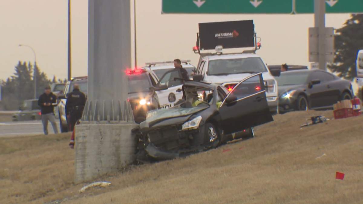 A fatal single-vehicle collision closed part of northbound Deerfoot Trial on Nov. 15, 2023.
