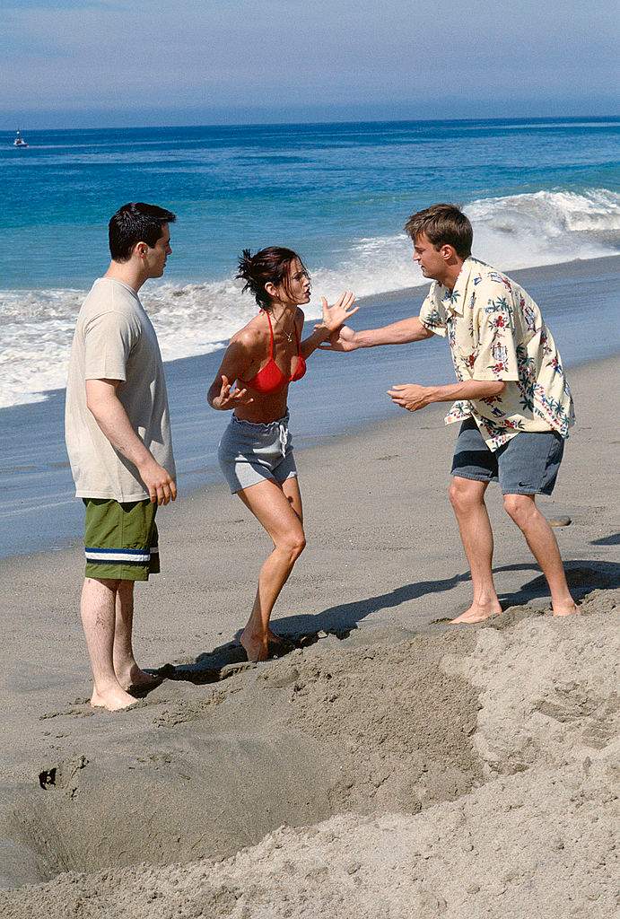 Matt LeBlanc as Joey Tribbiani, Courteney Cox as Monica Geller, Matthew Perry as Chandler Bing.