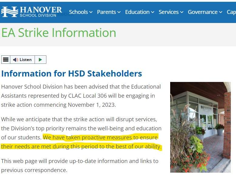 Hanover School Division website information