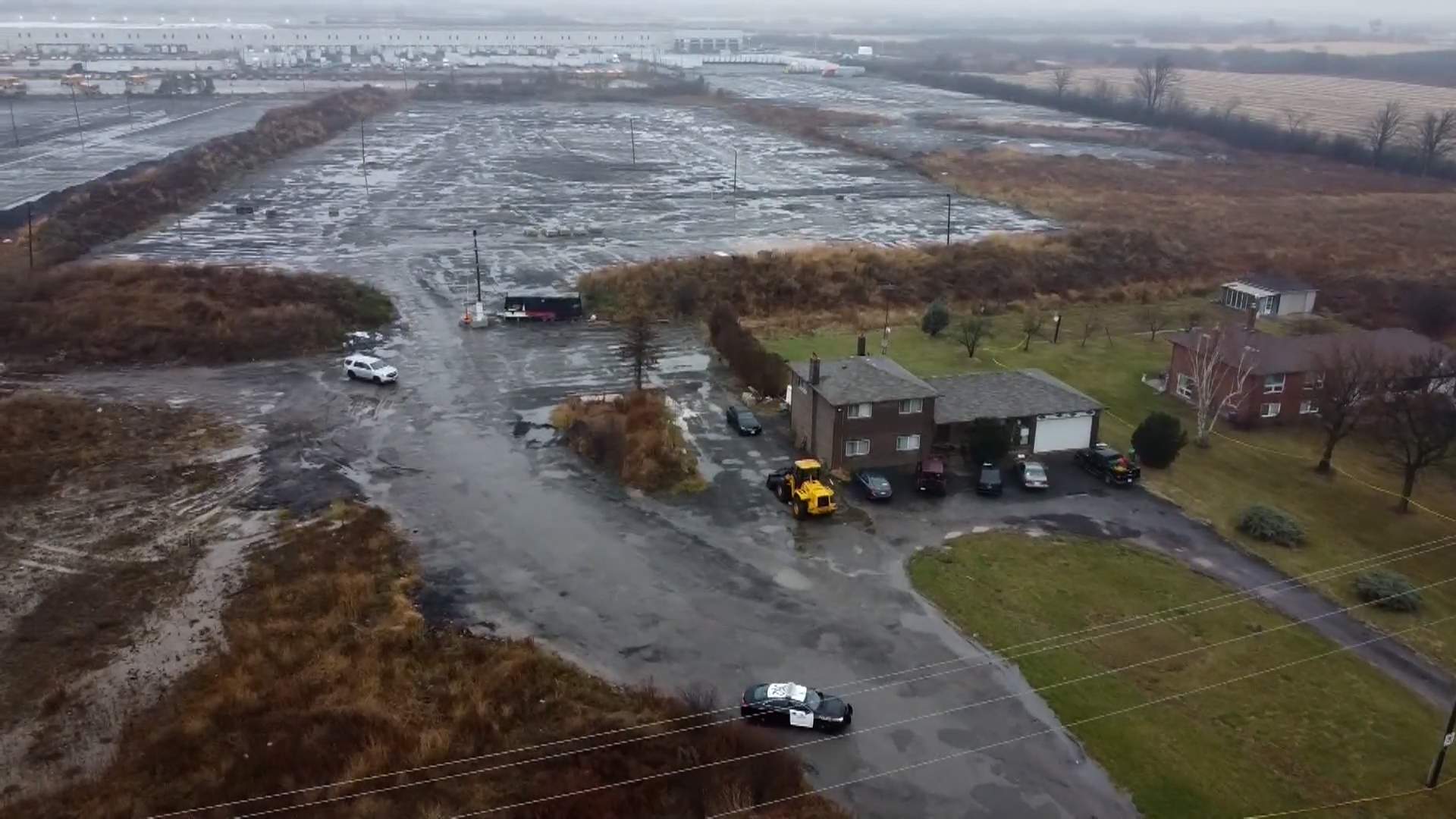 A view of the property where a shooting took place in Caledon, Ont., that was also the site of an illegal trucking operation.