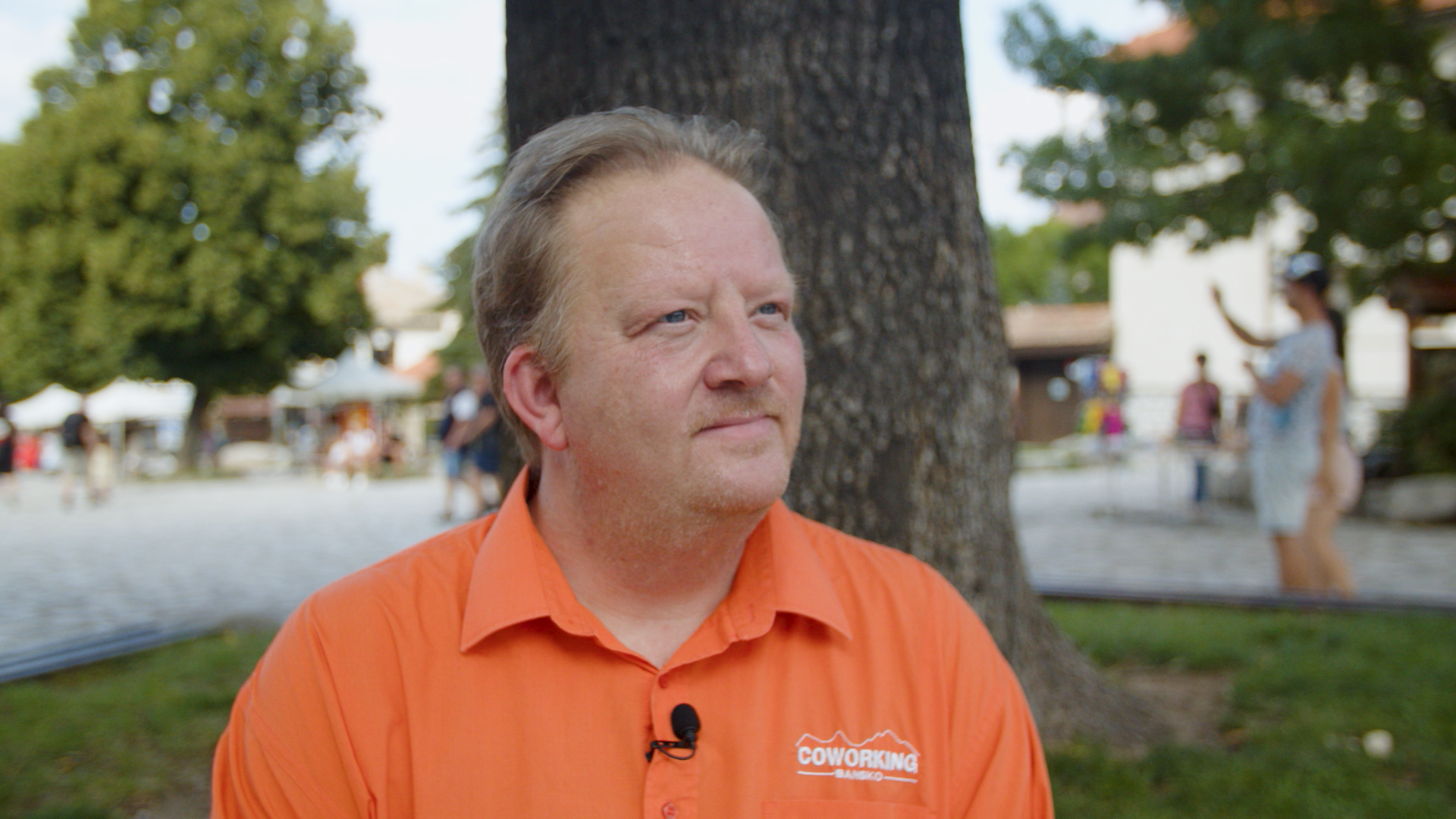 Matthias Zeitler sits in Bansko’s main square.