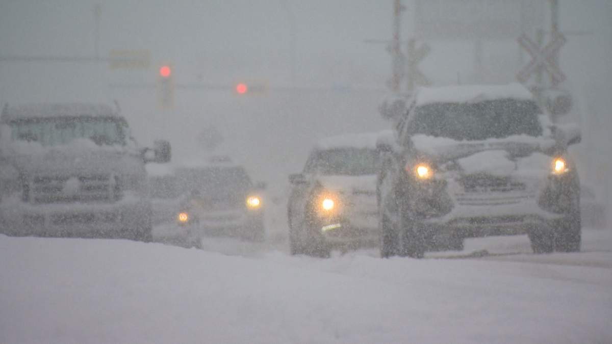 A scene from Regina as snow falls.