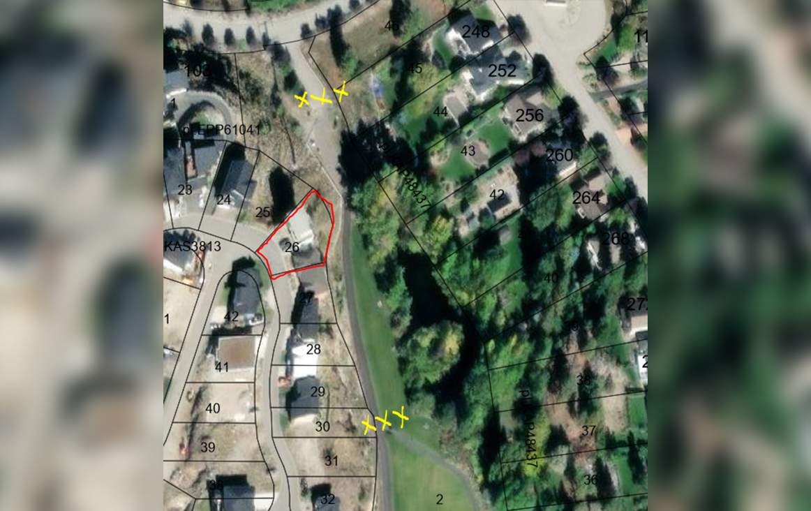 A map showing the area of the slope stability issue in Okanagan Falls.