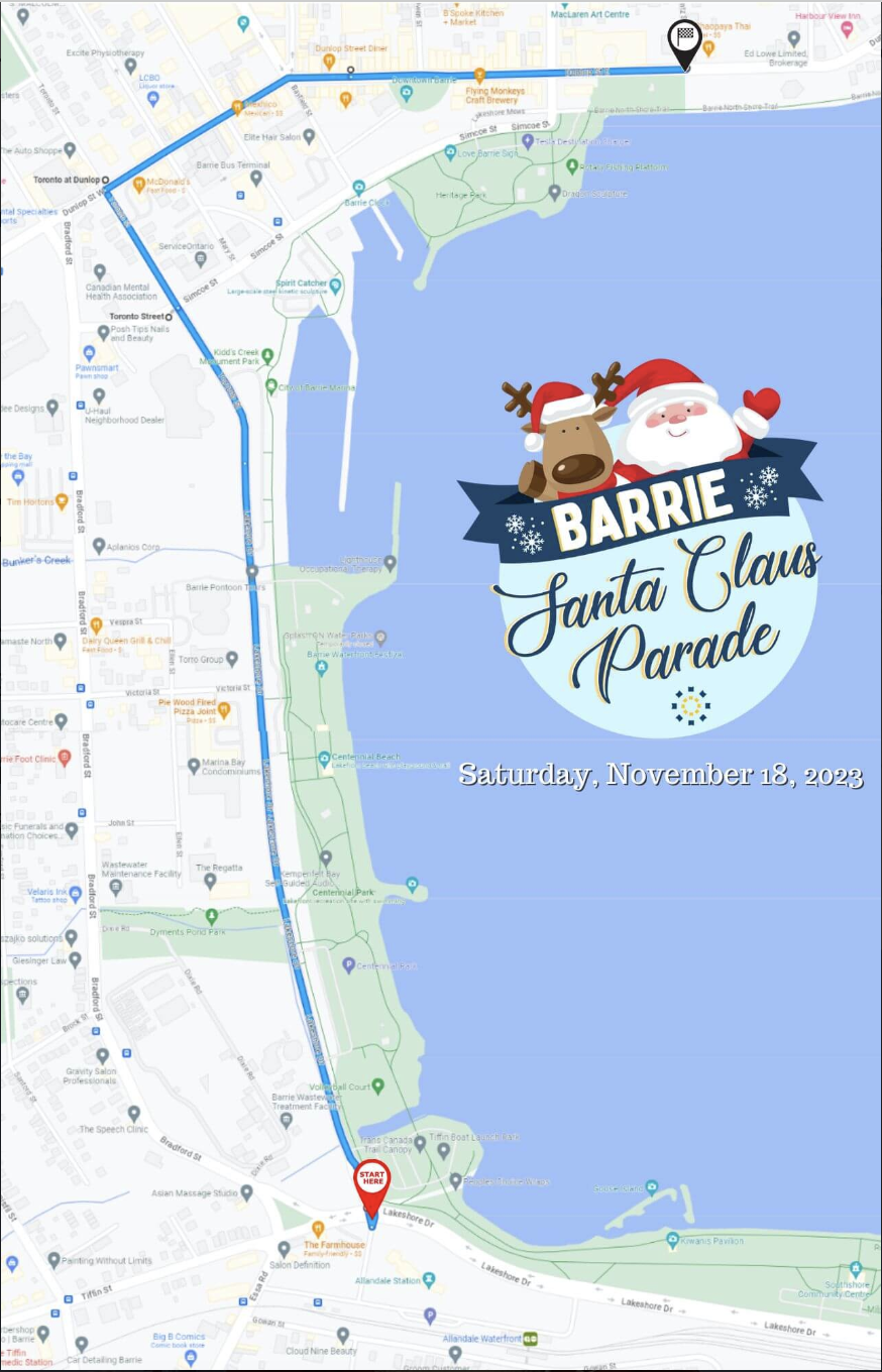 Barrie Santa Claus Parade Route.