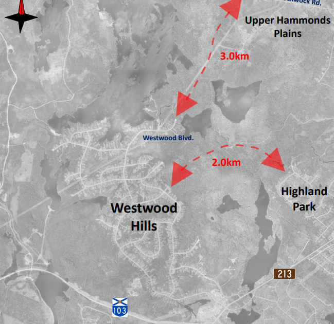 The lengthier road options including an adjacent subdivision and Upper Hammonds Plains.